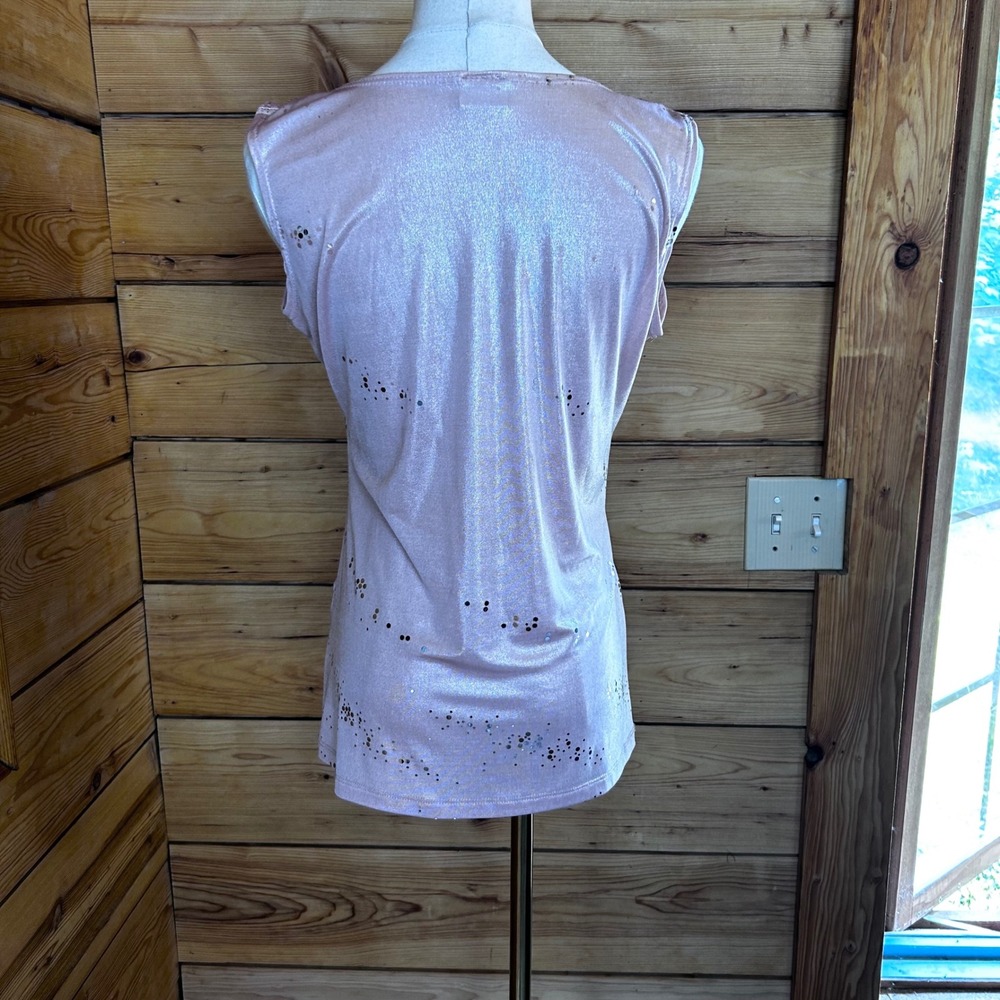 Vintage Top Womens Large Pink Metallic Glitter Sequin Ruched Y2K Suzy Shier - Picture 5 of 10
